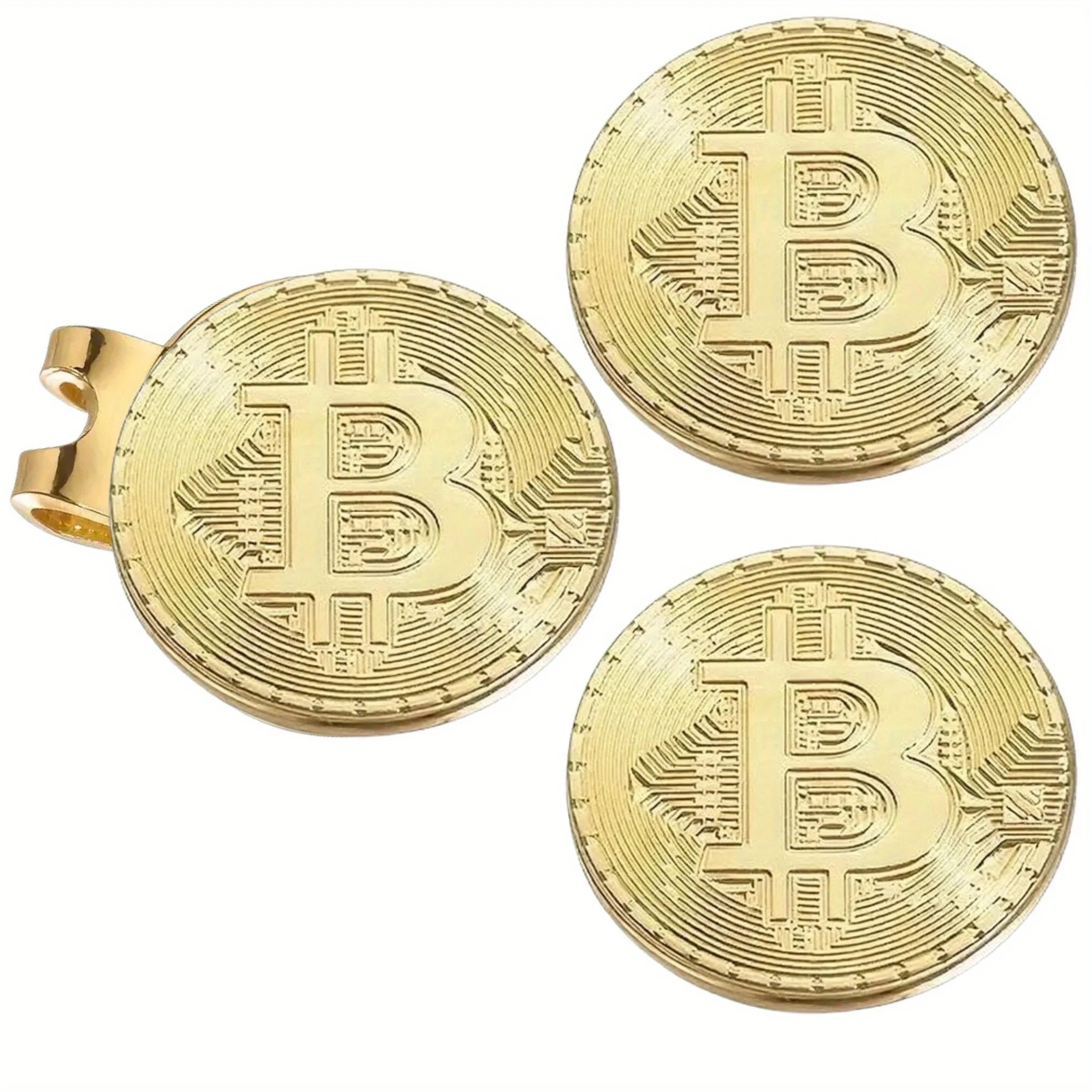 Pack de 3 Marcadores de Pelota de Golf Bitcoin Edition - Diseño de Criptomoneda con Sujeción Magnética de Alta Resistencia