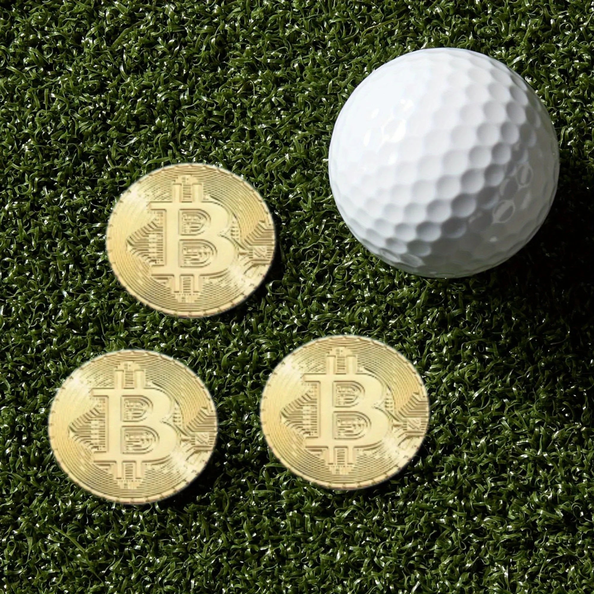 Pack de 3 Marcadores de Pelota de Golf Bitcoin Edition - Diseño de Criptomoneda con Sujeción Magnética de Alta Resistencia
