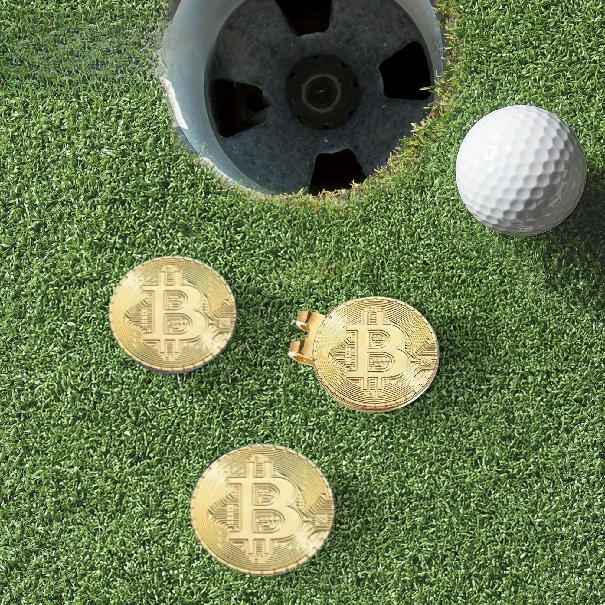 Pack de 3 Marcadores de Pelota de Golf Bitcoin Edition - Diseño de Criptomoneda con Sujeción Magnética de Alta Resistencia