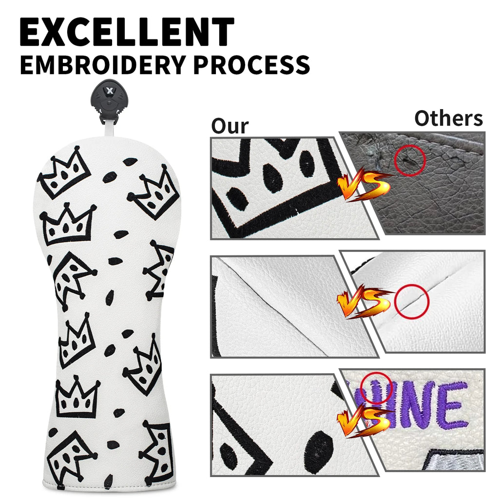 Funda de Golf Royal Crown Black & White - Protección de Cuero Sintético Premium con Diseño de Corona
