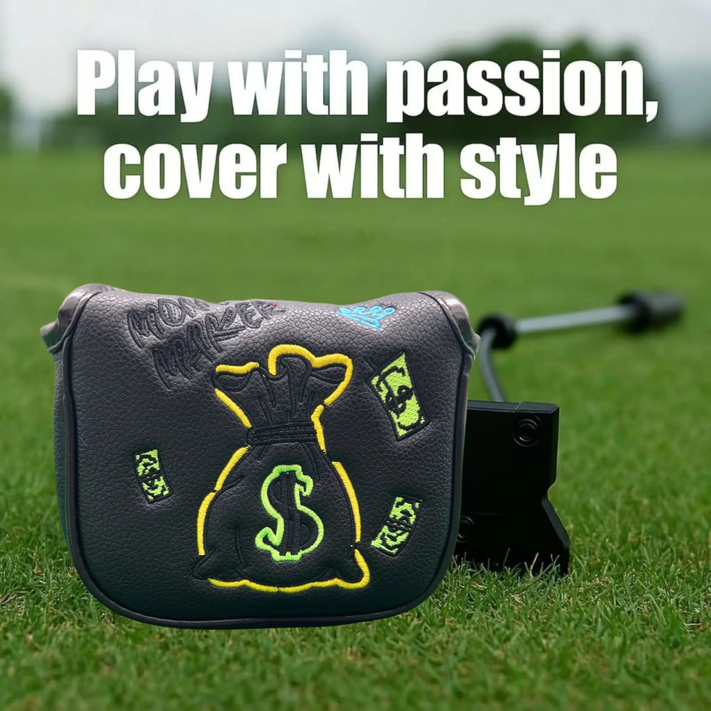Funda para Putter Mallet Dollar & Money - Diseño de Billetes Bordados en Cuero Sintético Premium
