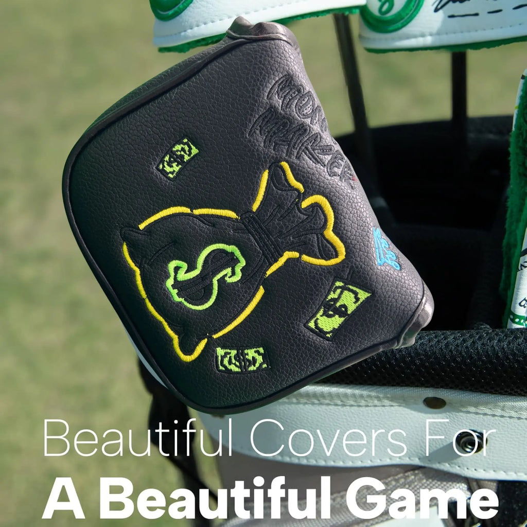 Funda para Putter Mallet Dollar & Money - Diseño de Billetes Bordados en Cuero Sintético Premium