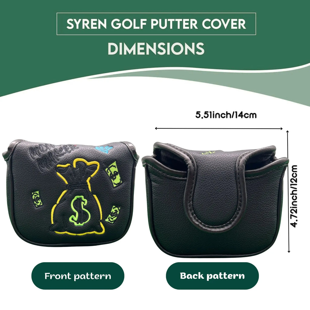 Funda para Putter Mallet Dollar & Money - Diseño de Billetes Bordados en Cuero Sintético Premium