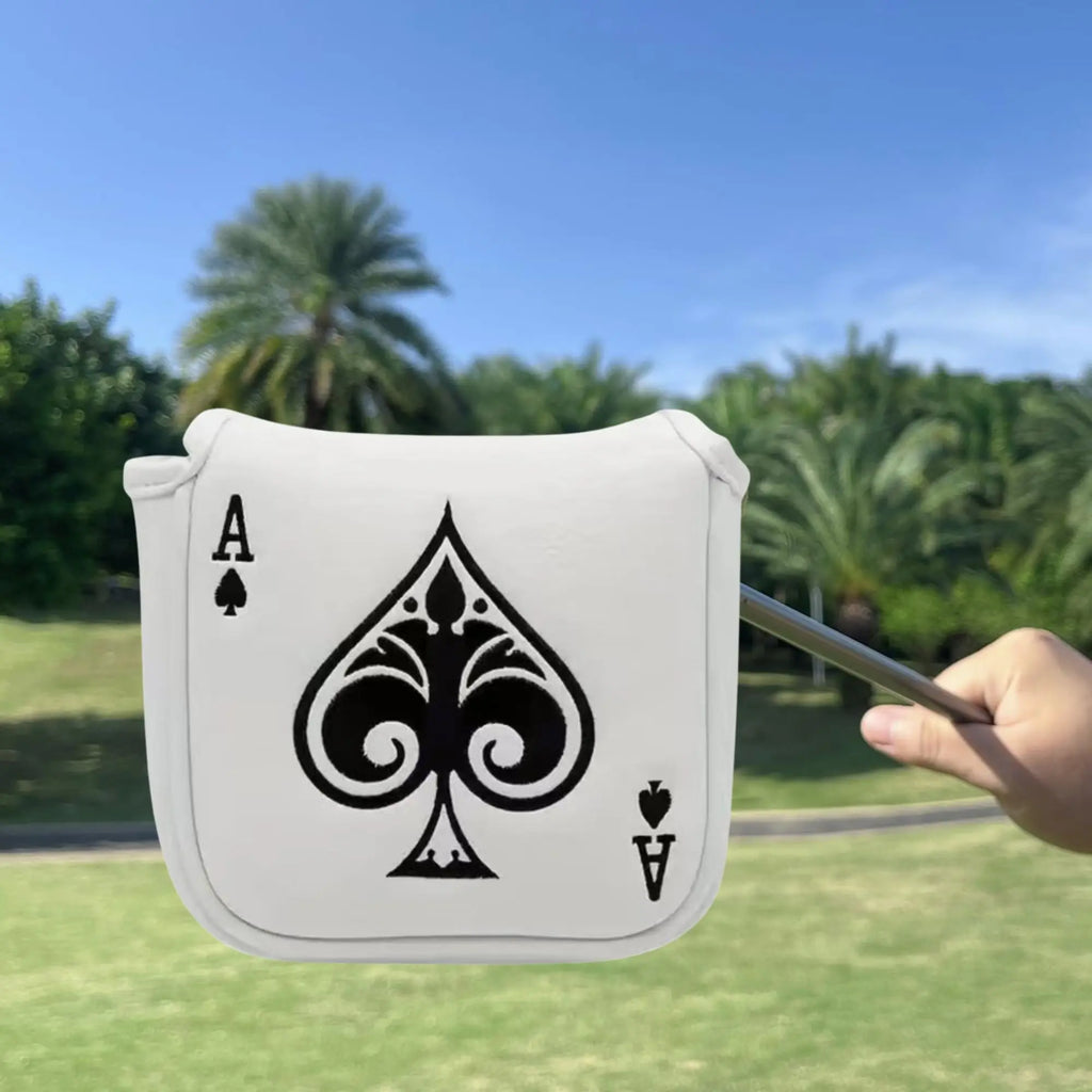 Funda para Putter Mallet Poker Ace - Diseño de As de Picas en Cuero Sintético Premium Blanco