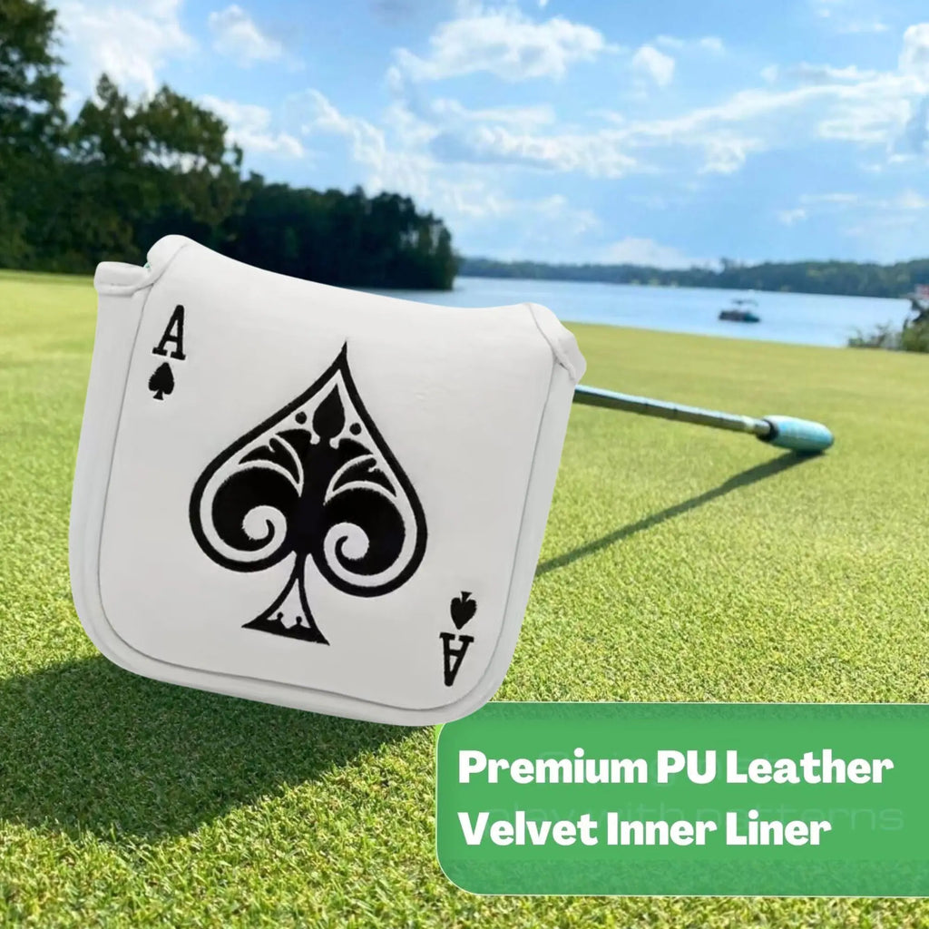 Funda para Putter Mallet Poker Ace - Diseño de As de Picas en Cuero Sintético Premium Blanco