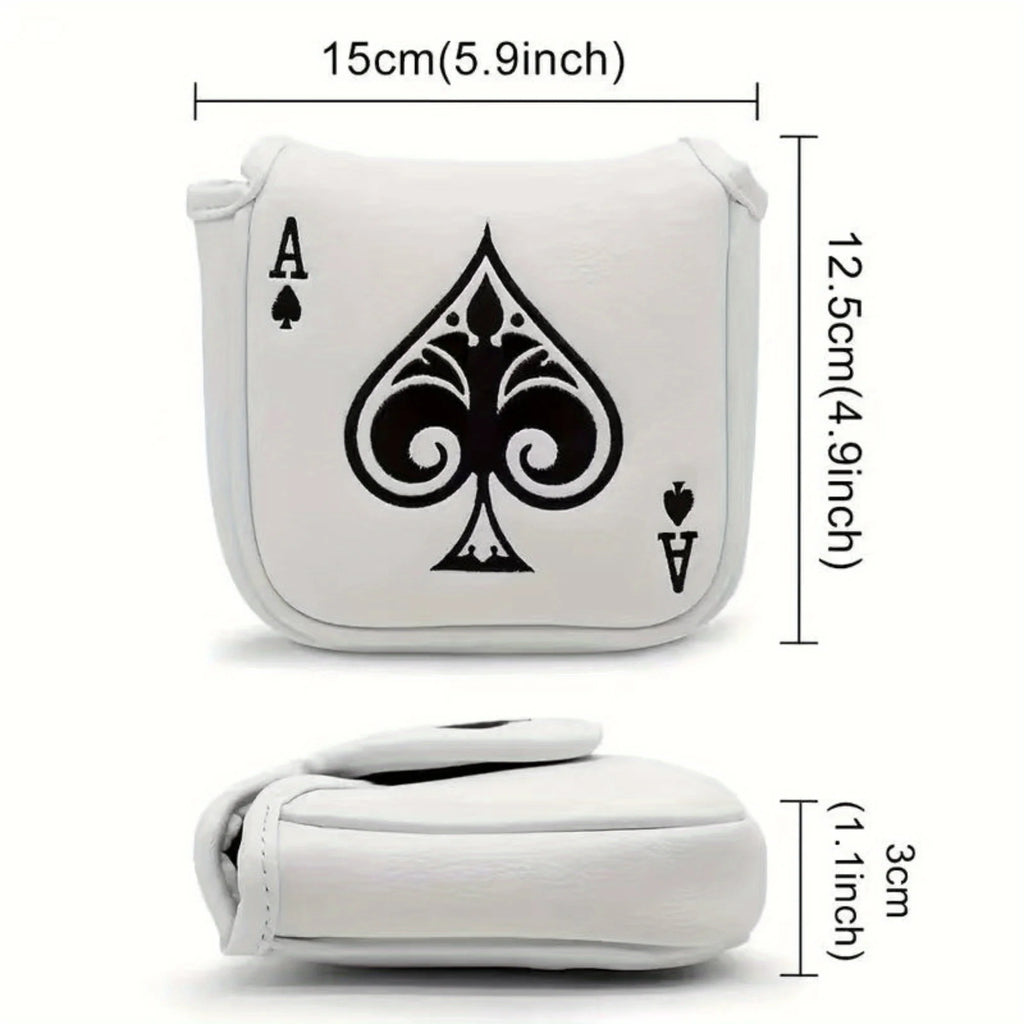 Funda para Putter Mallet Poker Ace - Diseño de As de Picas en Cuero Sintético Premium Blanco