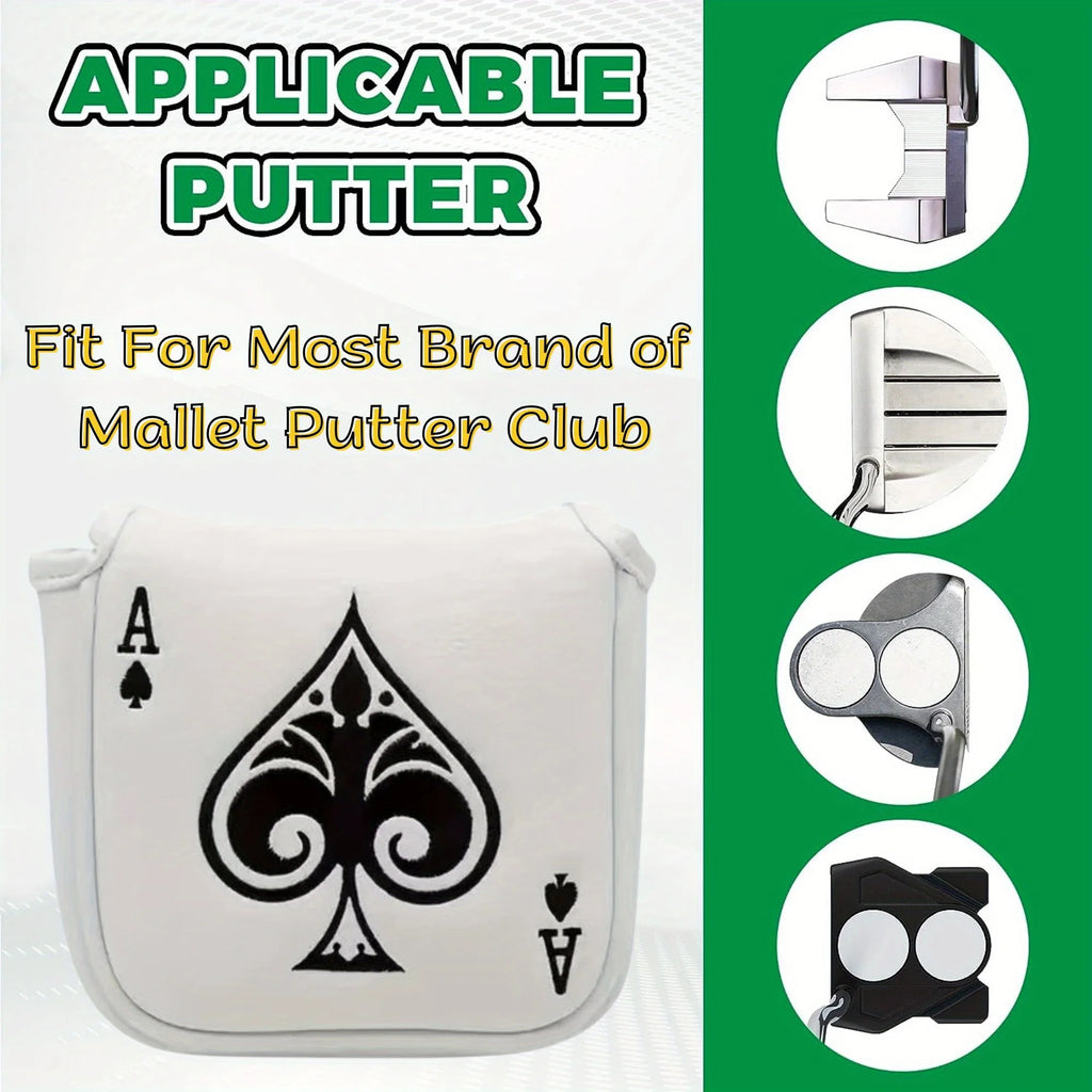 Funda para Putter Mallet Poker Ace - Diseño de As de Picas en Cuero Sintético Premium Blanco