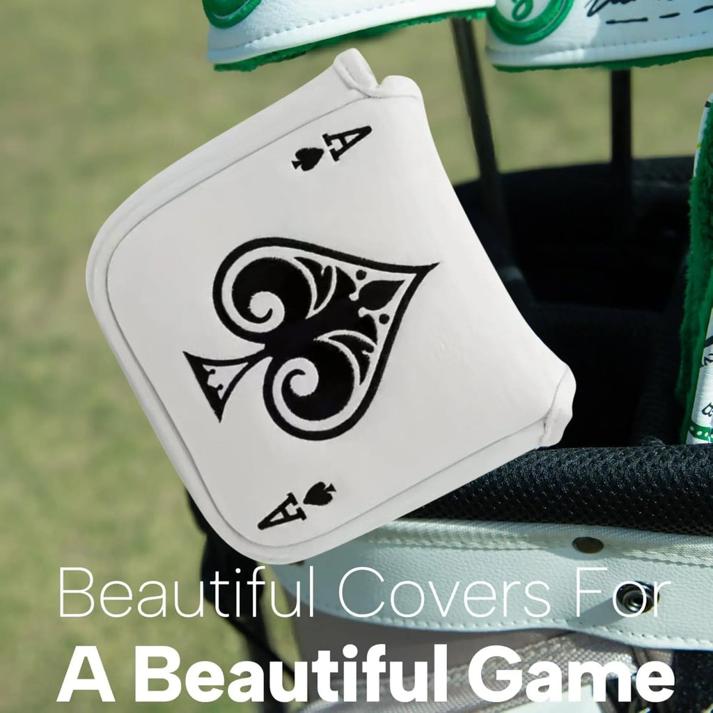 Funda para Putter Mallet Poker Ace - Diseño de As de Picas en Cuero Sintético Premium Blanco