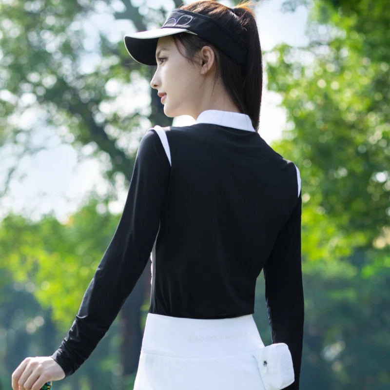 Playera de Golf Ice Silk para Dama - Manga Larga Transpirable con Protección Solar y Cuello Polo