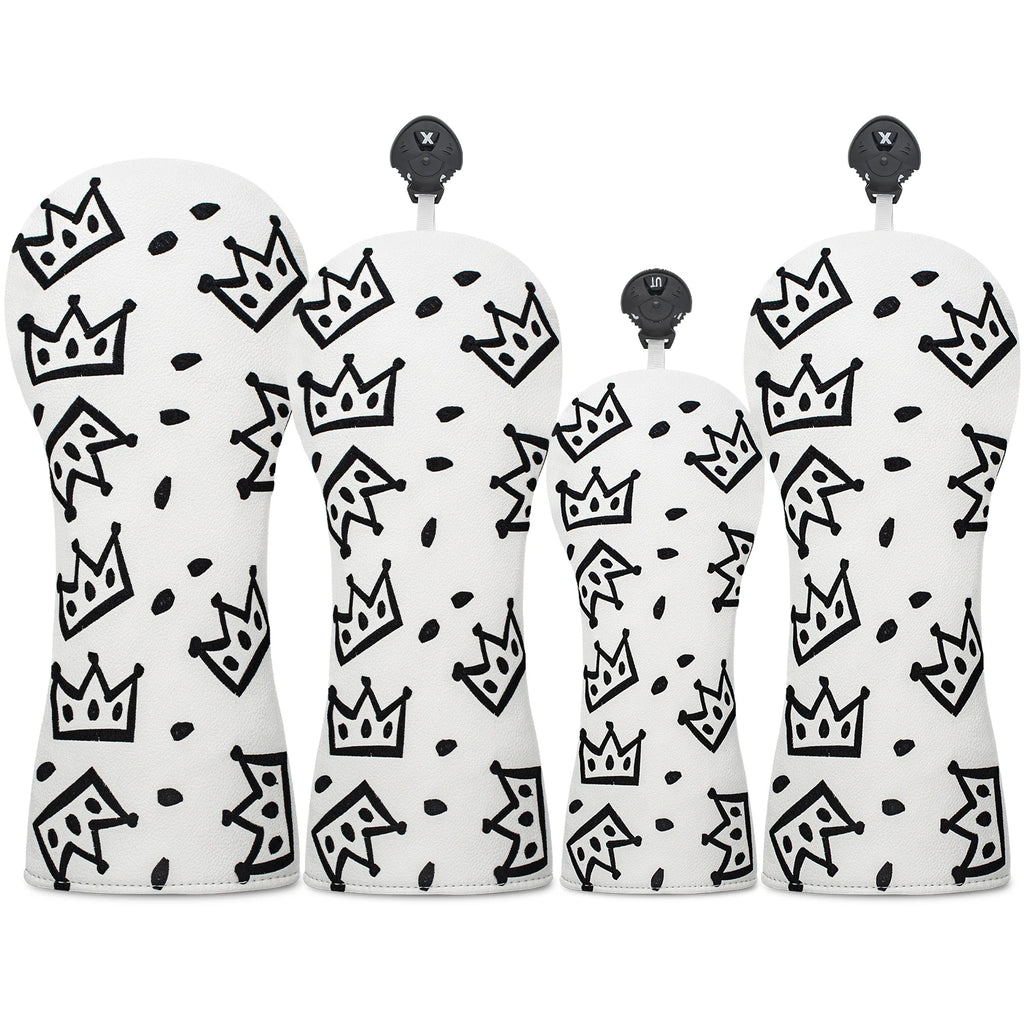 Funda de Golf Royal Crown Black & White - Protección de Cuero Sintético Premium con Diseño de Corona