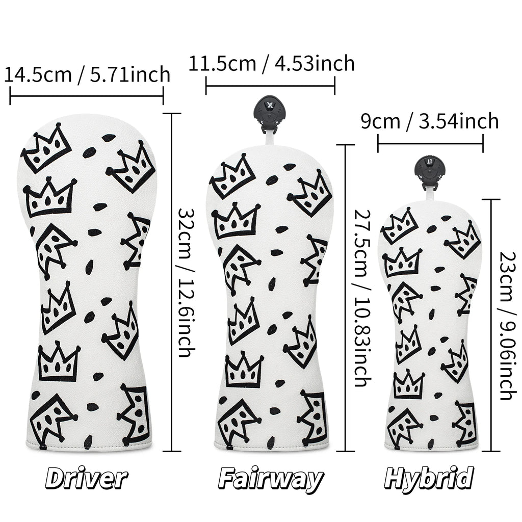 Funda de Golf Royal Crown Black & White - Protección de Cuero Sintético Premium con Diseño de Corona