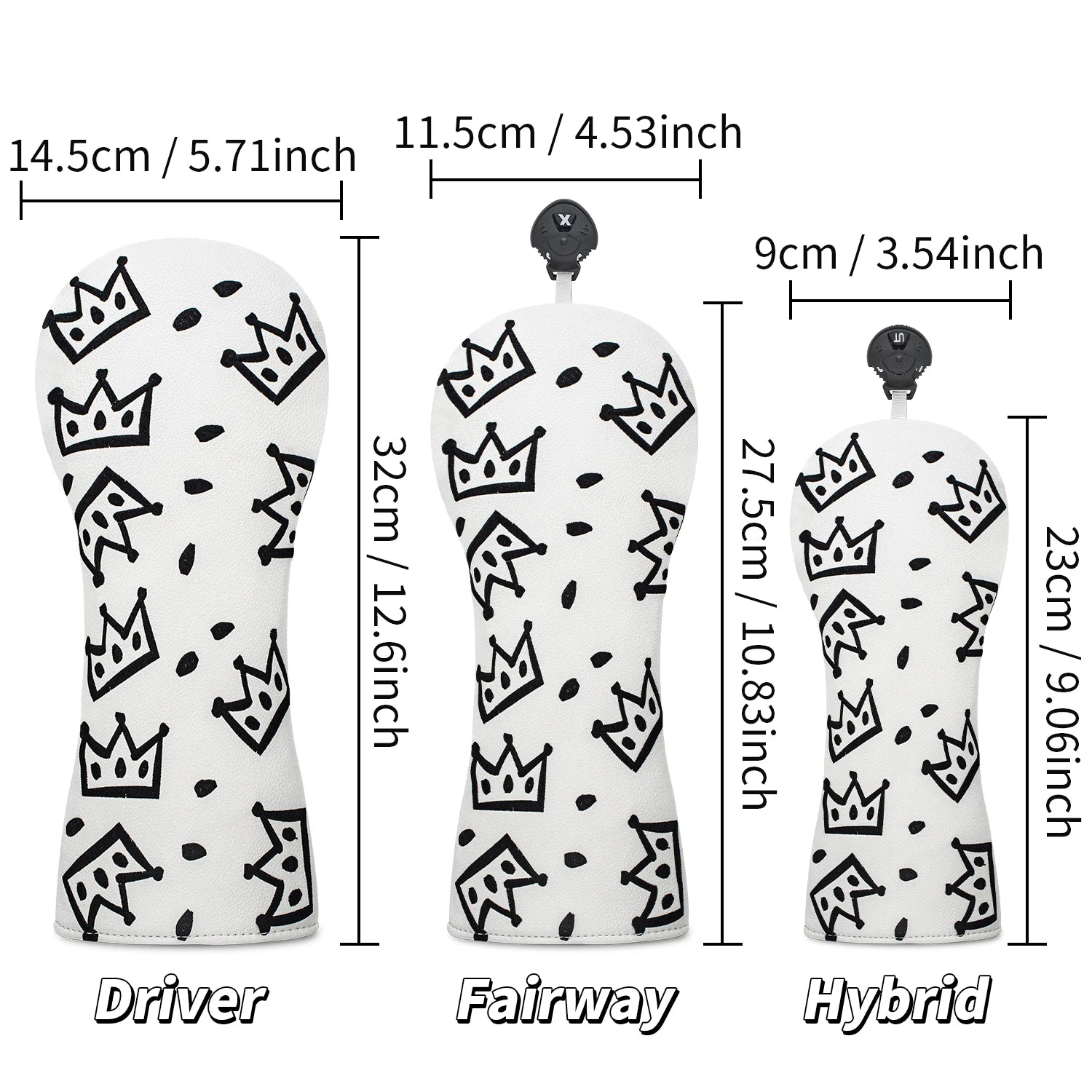 Funda de Golf Royal Crown Black & White - Protección de Cuero Sintético Premium con Diseño de Corona