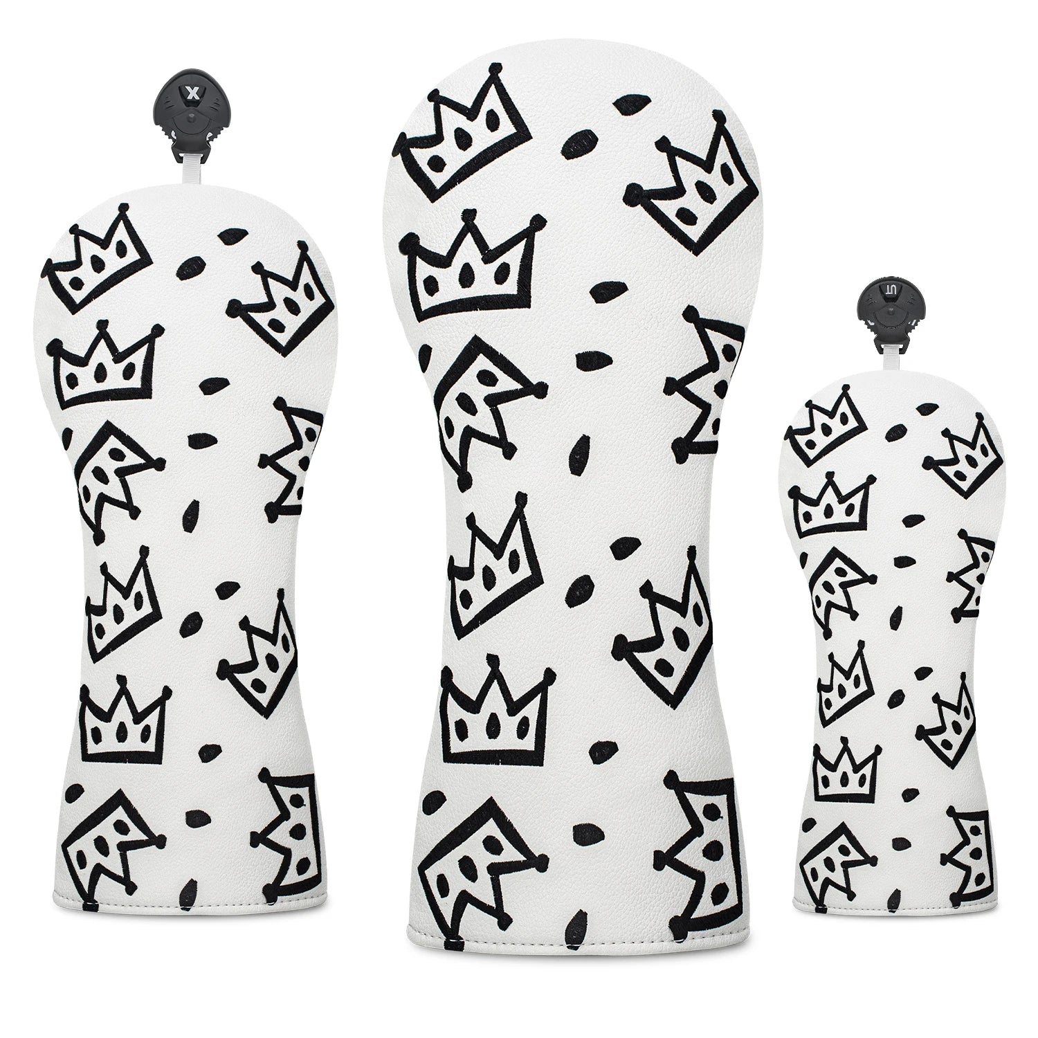 Funda de Golf Royal Crown Black & White - Protección de Cuero Sintético Premium con Diseño de Corona