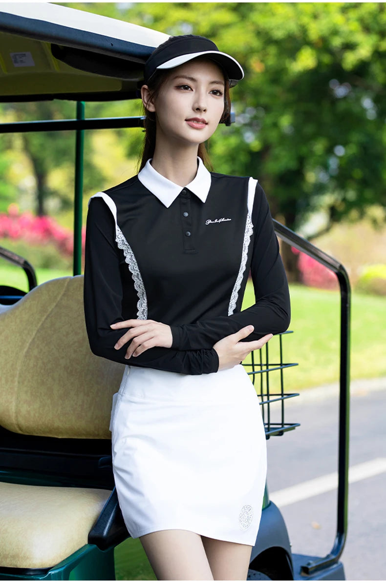 Playera de Golf Ice Silk para Dama - Manga Larga Transpirable con Protección Solar y Cuello Polo
